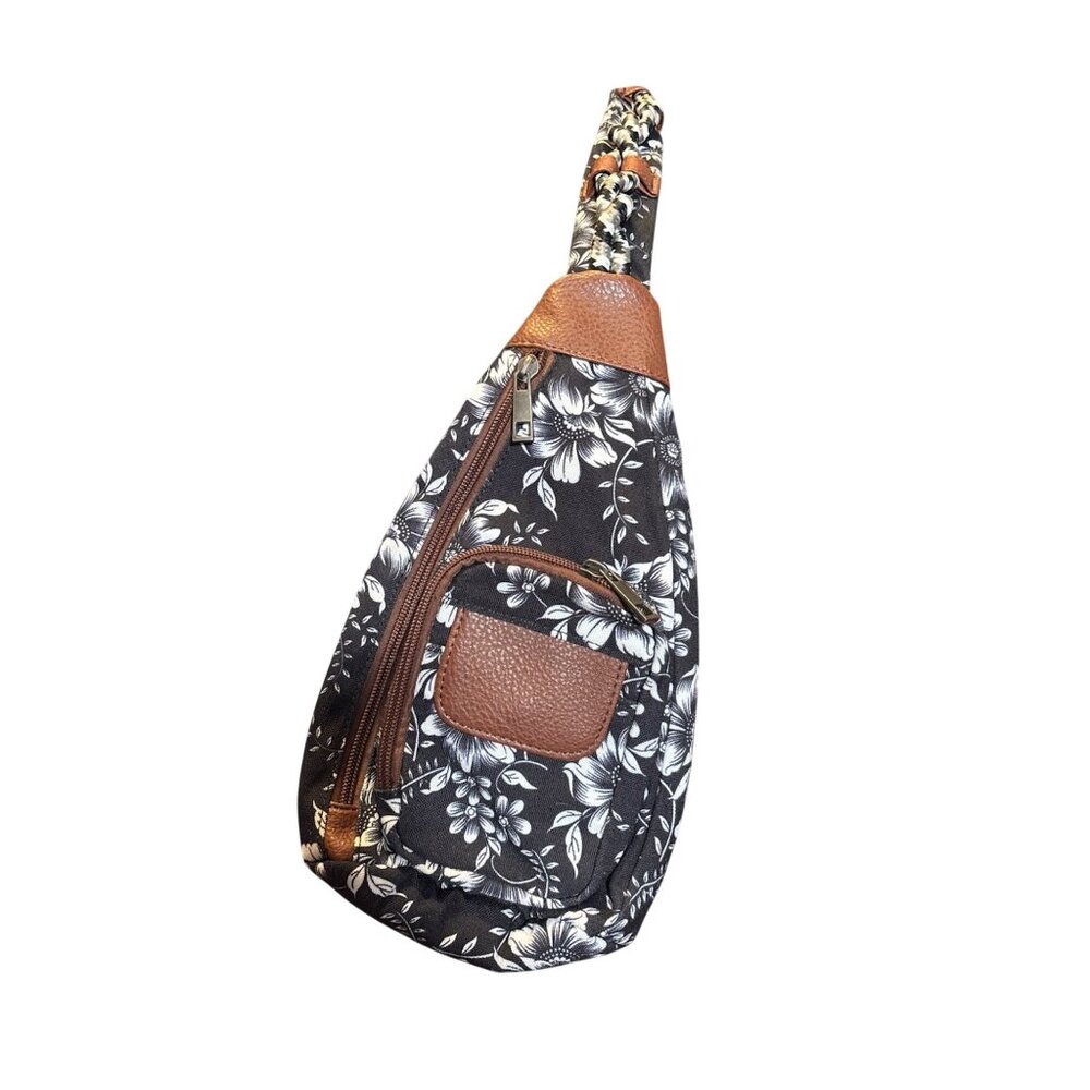 Floral Sling Backpack crossbody Adjustable Strap Multiple Pockets Canvas NWOT